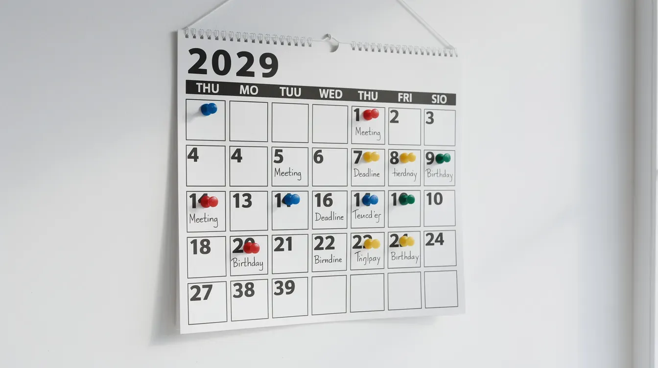 The image features a wall calendar adorned with colorful pins marking significant dates, likely related to important corporate events such as director appointments, accounting reference dates, and deadlines for filing companies house forms. Each pin represents a crucial reminder for managing corporate records and compliance for limited companies and partnerships.