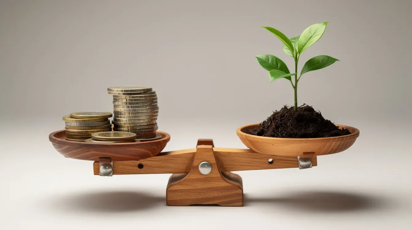 The image features a wooden balance scale, with coins representing capital investment on one side and a small plant symbolizing early stage companies on the other. This visual metaphor highlights the relationship between venture capital funding and the growth potential of innovative businesses.