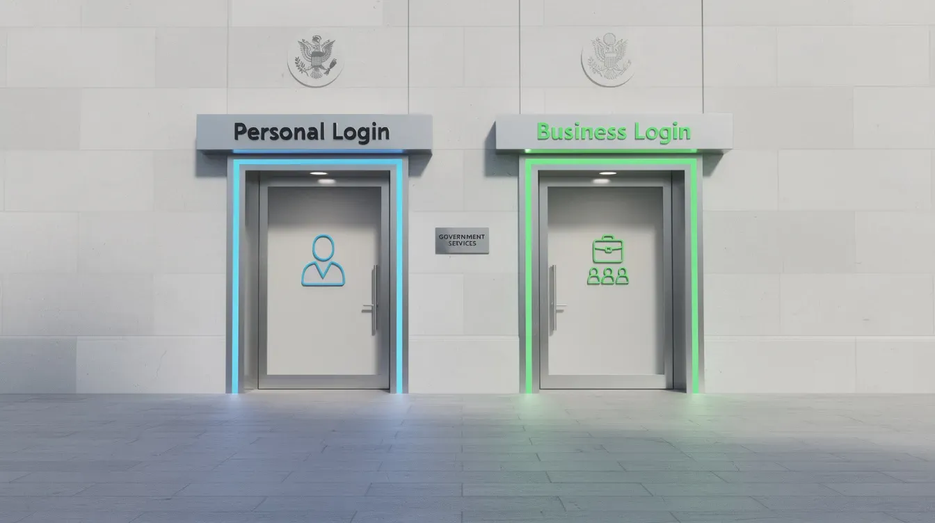 The image features two doorways side by side, symbolizing different login paths for accessing government services, such as HMRC online services and self-assessment accounts. Each doorway represents unique login processes, inviting users to enter their sign-in details, including government gateway user ID and password, to manage their tax accounts and stay compliant.