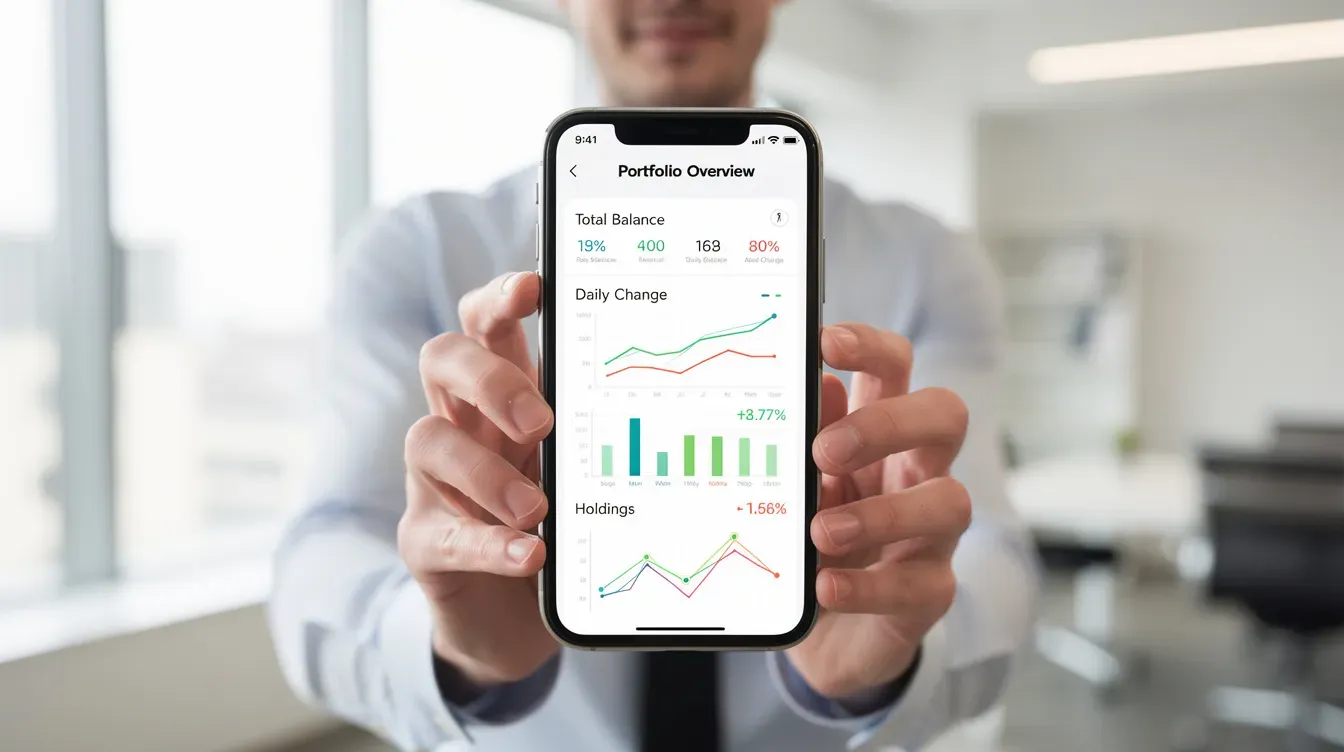 A person is holding a smartphone that displays a modern financial dashboard app interface, showcasing important information related to income, tax returns, and expenses. The app appears to be part of the HMRC system, allowing users to manage their tax assessments and access targeted financial support.