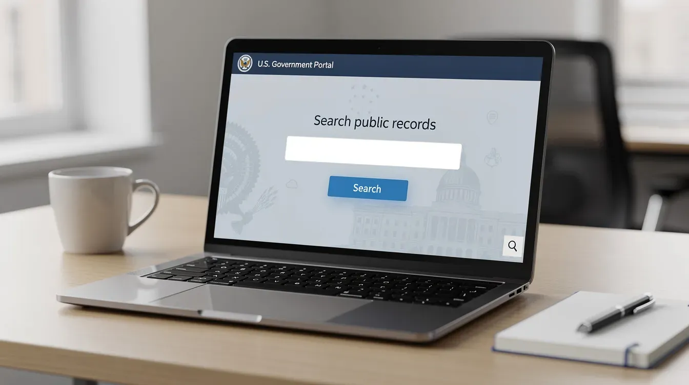 The image shows an open laptop on a desk displaying a government-style search interface, likely for accessing information related to UK limited companies, such as their articles of association and incorporation details. The interface suggests functionalities for verifying company documents and security services, reflecting the legal requirements for companies registered with Companies House.