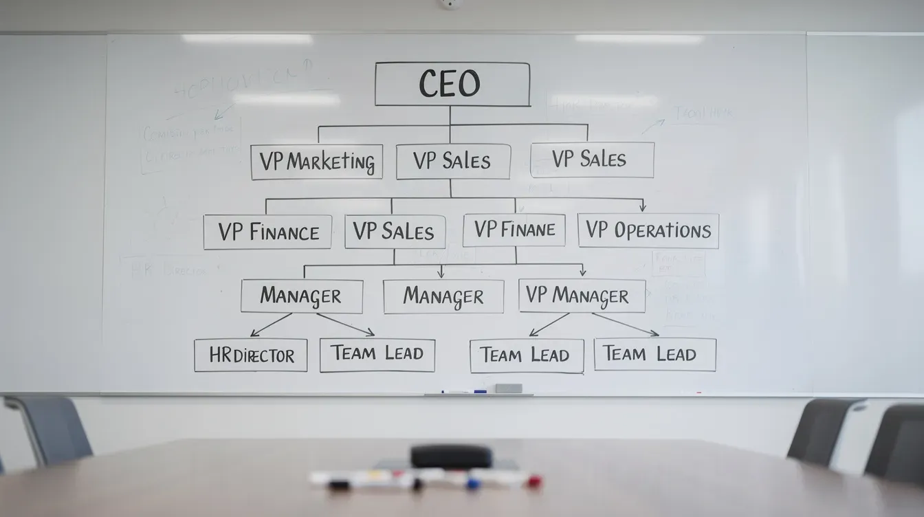 The image depicts a corporate hierarchy chart on a whiteboard, illustrating the relationships between various companies and individuals with significant control, represented by connecting lines between boxes. This visual aids in understanding the structure of ownership and influence within a UK company, highlighting the importance of transparency in the company's PSC register.