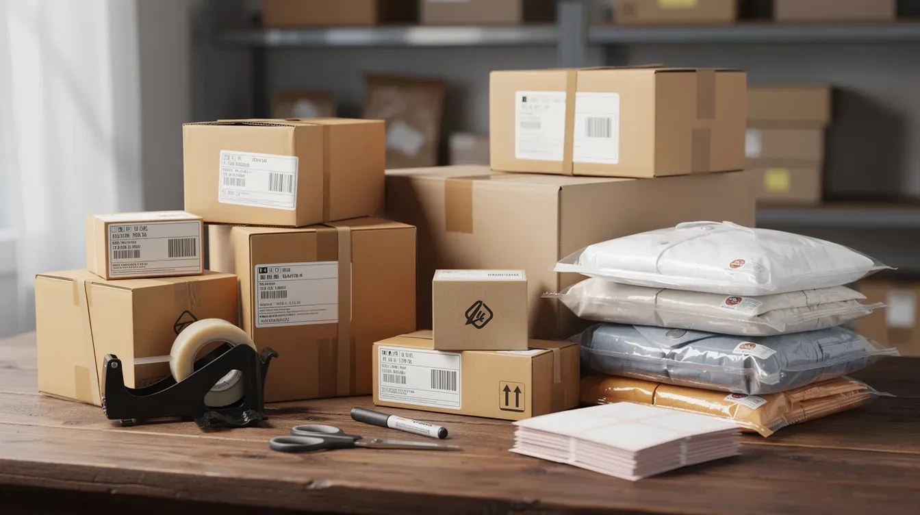 The image shows a variety of neatly packaged products and parcels on a table, all set for shipping, symbolizing the logistics of running a successful online business. This arrangement highlights the importance of efficient order fulfillment in an online store's business model.
