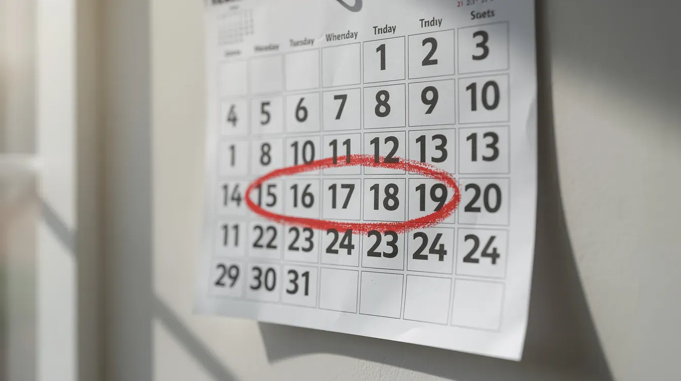 The image shows a wall-mounted calendar with a specific date circled in red marker, indicating an important deadline related to a universal credit claim or migration notice. This visual cue may serve as a reminder for individuals to take action regarding their financial support or benefits.
